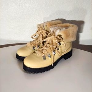 J. Crew Nordic Soft Yellow Leather & Faux Fur Hiker Boots Women's Size 8 M